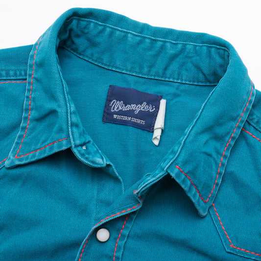 WRANGLER Vintage Western Shirts Solid Teal Blue Green Denim Jena Shirt US XL