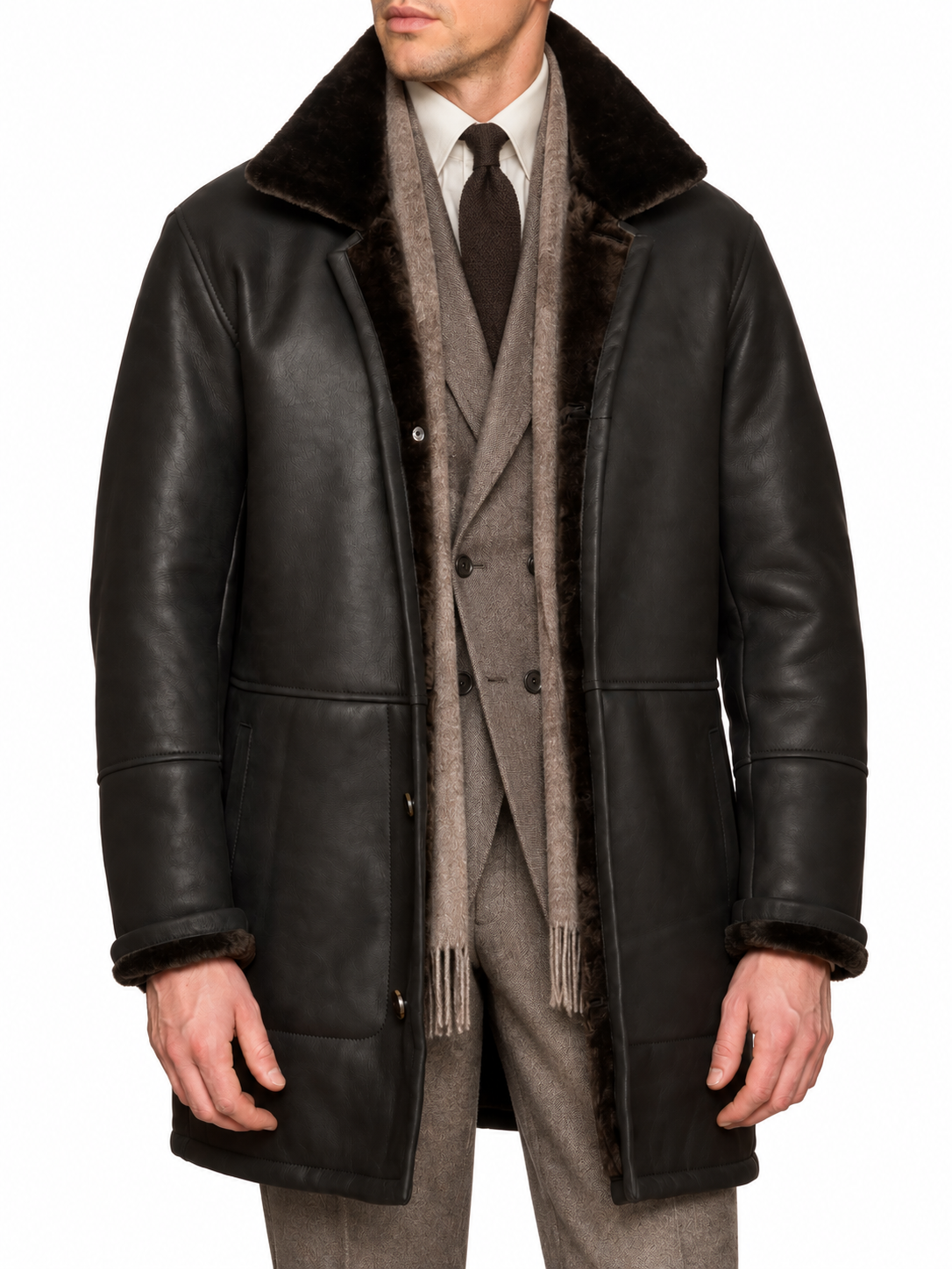 HETTABRETZ Black Nappa Leather Shearling Mouton Coat