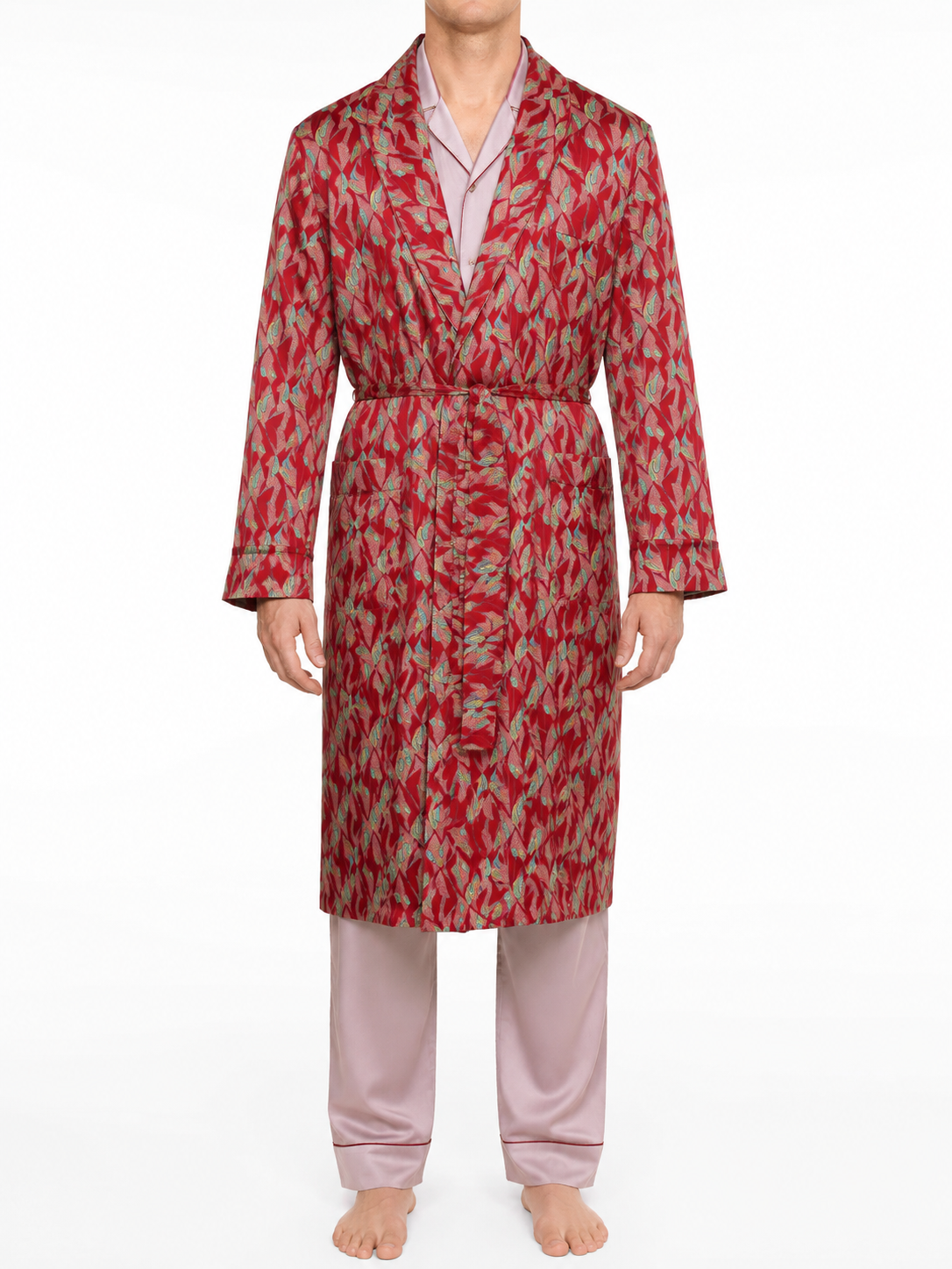 VANNUCCI Milano Luxury Red Paisley Silk Dressing Gown Robe NEW Vintage XL