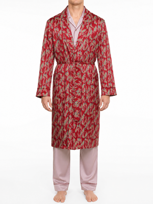 VANNUCCI Milano Luxury Red Paisley Silk Dressing Gown Robe NEW Vintage XL