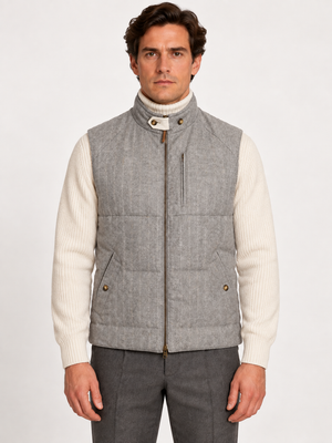 BRUNELLO CUCINELLI Gray Striped Wool-Cashmere Vest