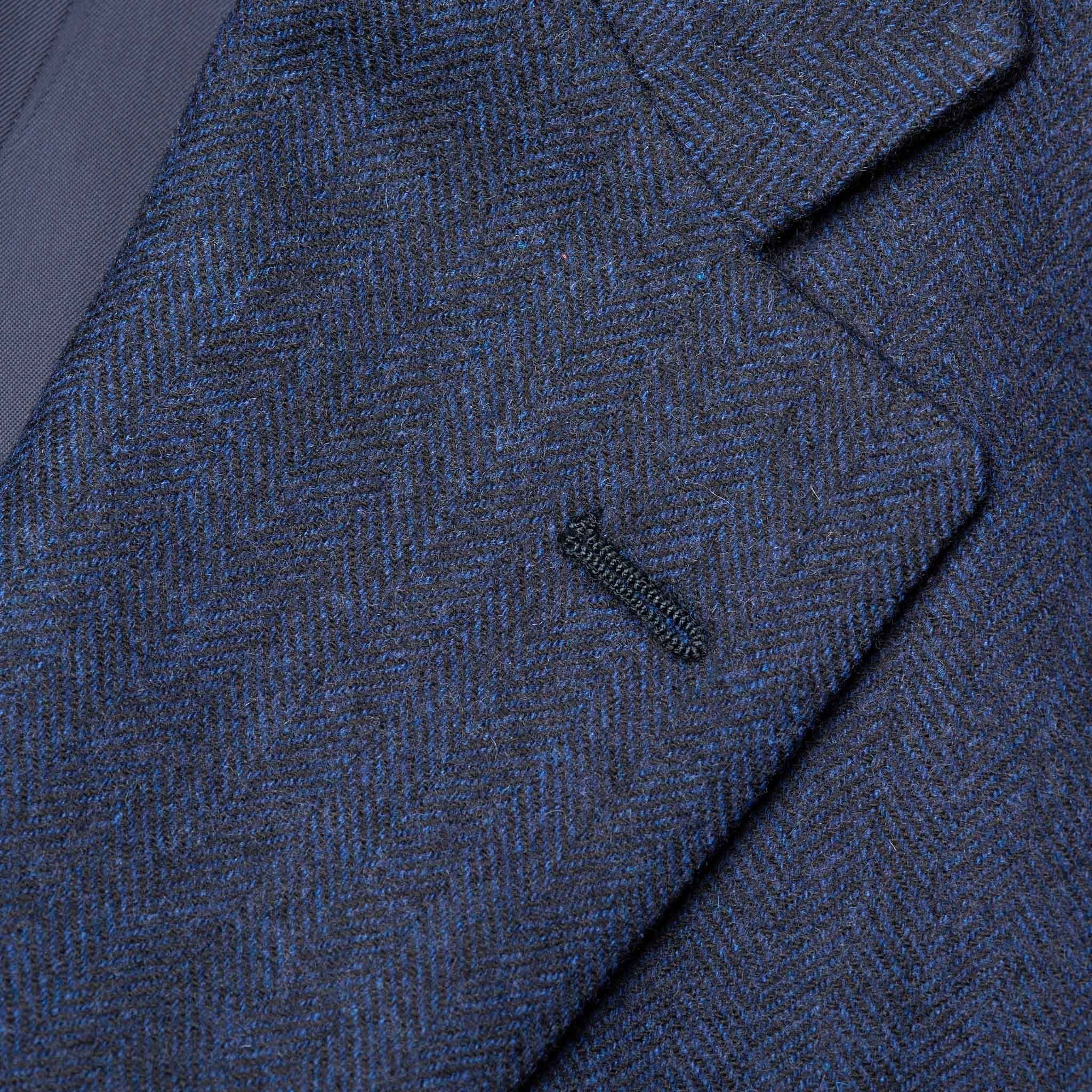 BELVEST Handmade Blue Herringbone Wool Blend Flannel Jacket EU 50 NEW US 40