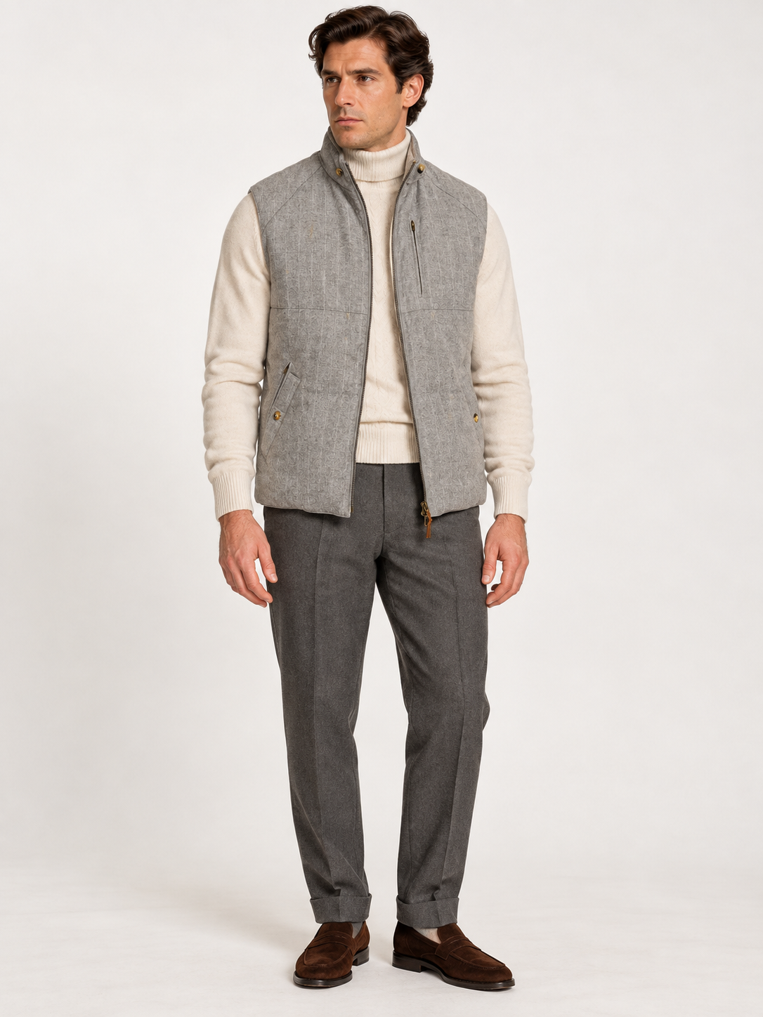 BRUNELLO CUCINELLI Gray Striped Wool-Cashmere Vest