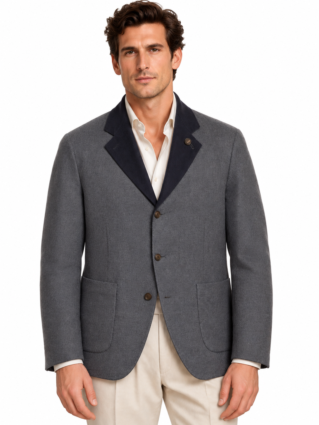 BRUNELLO CUCINELLI Blue Gray Cashmere-Silk Reversible Double Sided Jacket
