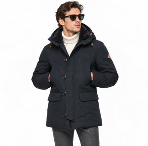 HOLUBAR "Boulder" Navy Blue Down-Feather Hooded Parka Jacket XL NEW