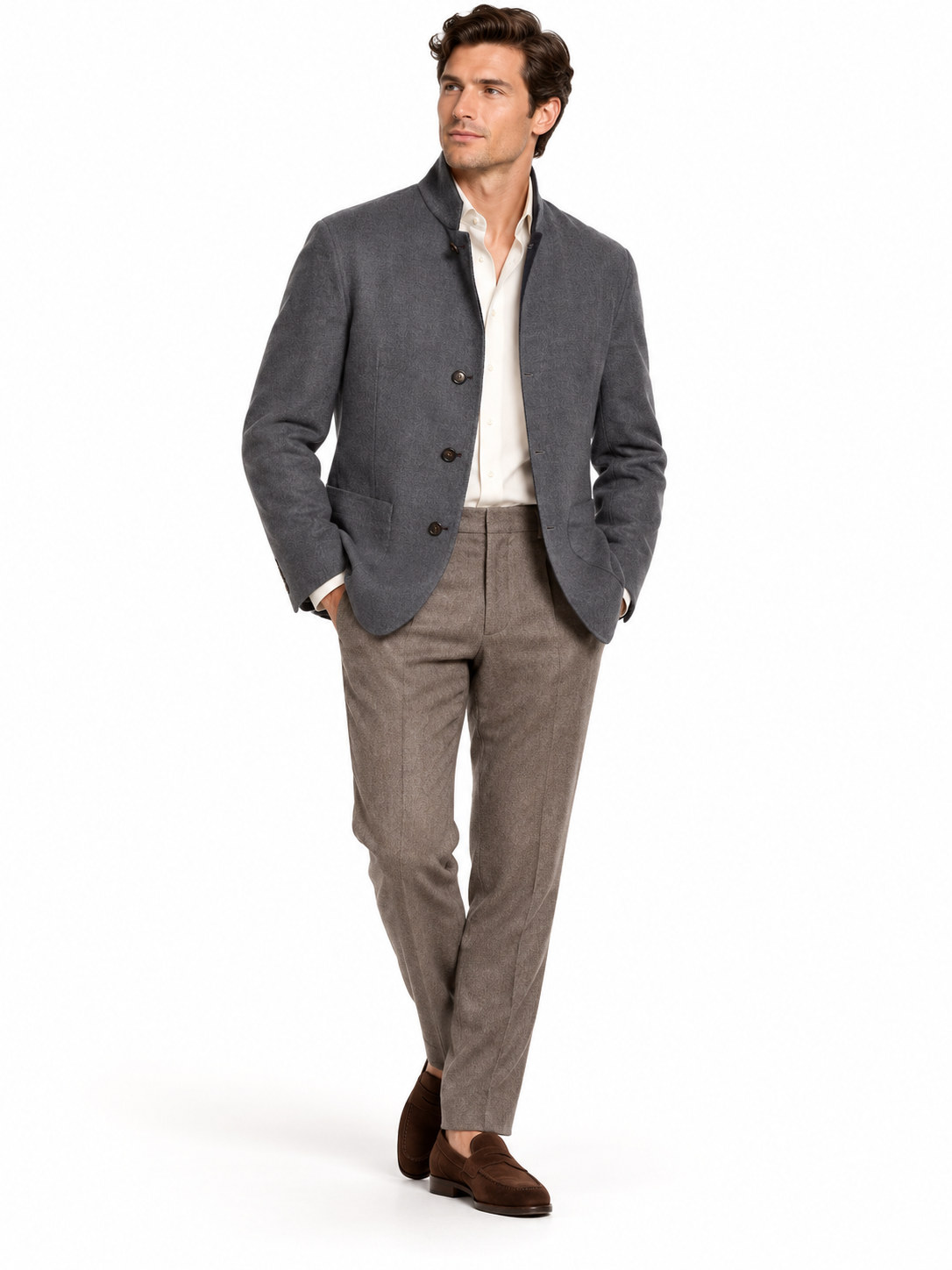 BRUNELLO CUCINELLI Blue Gray Cashmere-Silk Reversible Double Sided Jacket