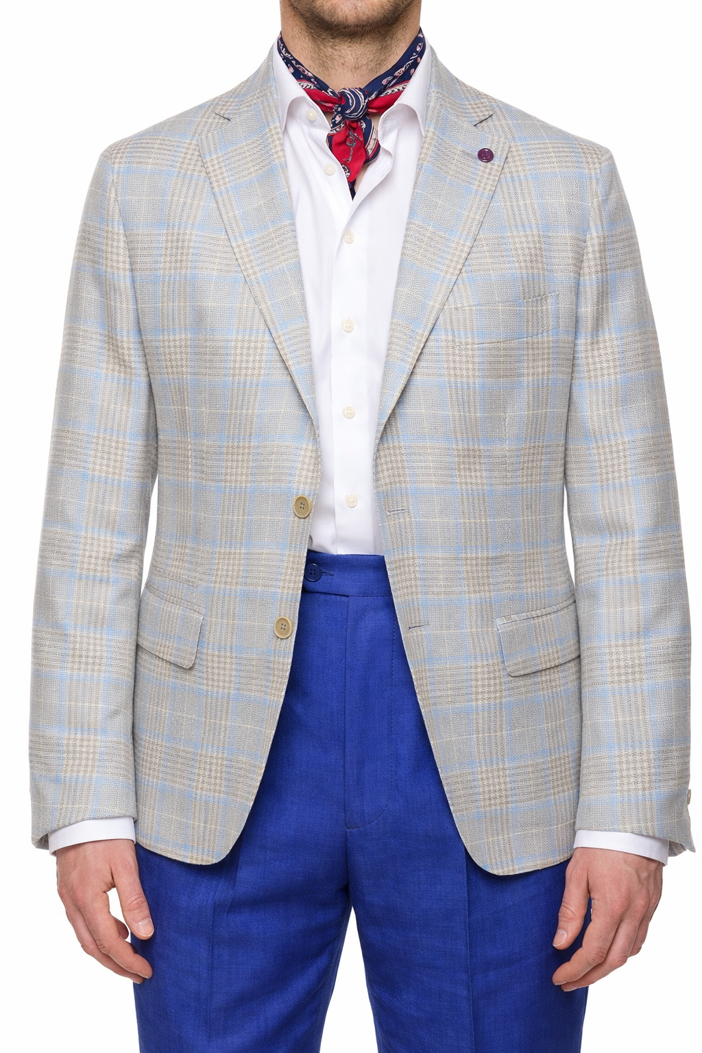SARTORIA PARTENOPEA "Napoli2" Gray-Blue Windowpane Wool Jacket