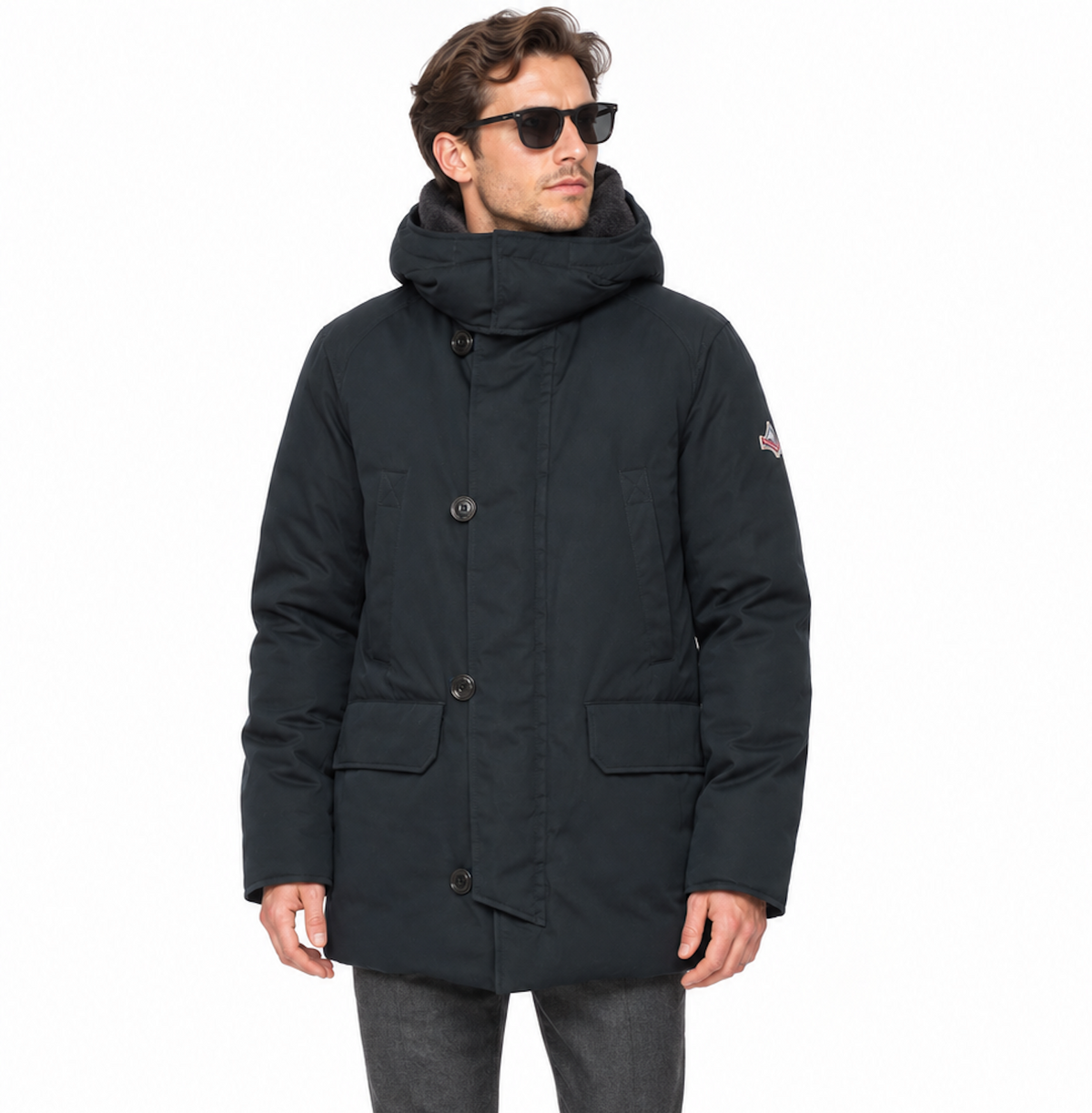 HOLUBAR "Boulder" Navy Blue Down-Feather Hooded Parka Jacket XL NEW