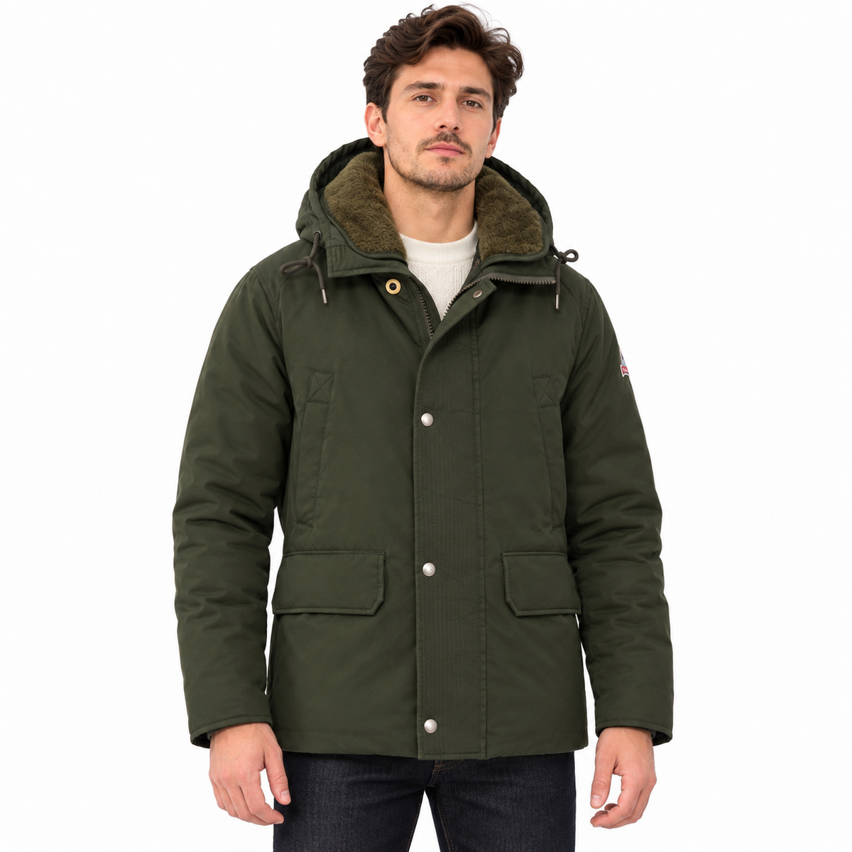 HOLUBAR "Short Boulder" Forest Green Down Jacket Hooded Parka NEW L