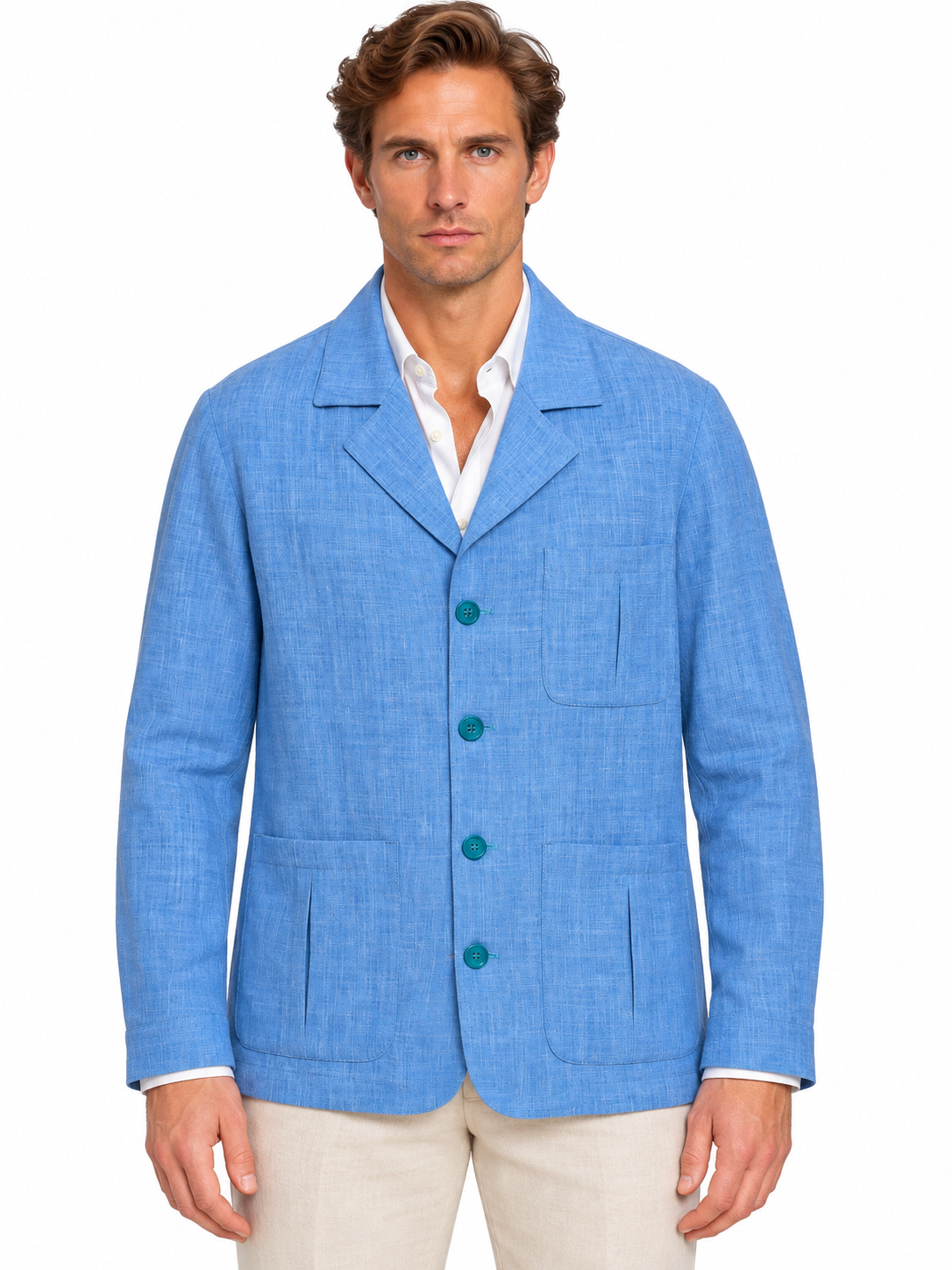 PIETRA SALATA Napoli Blue Linen-Polyamide Lightweight Jacket NEW
