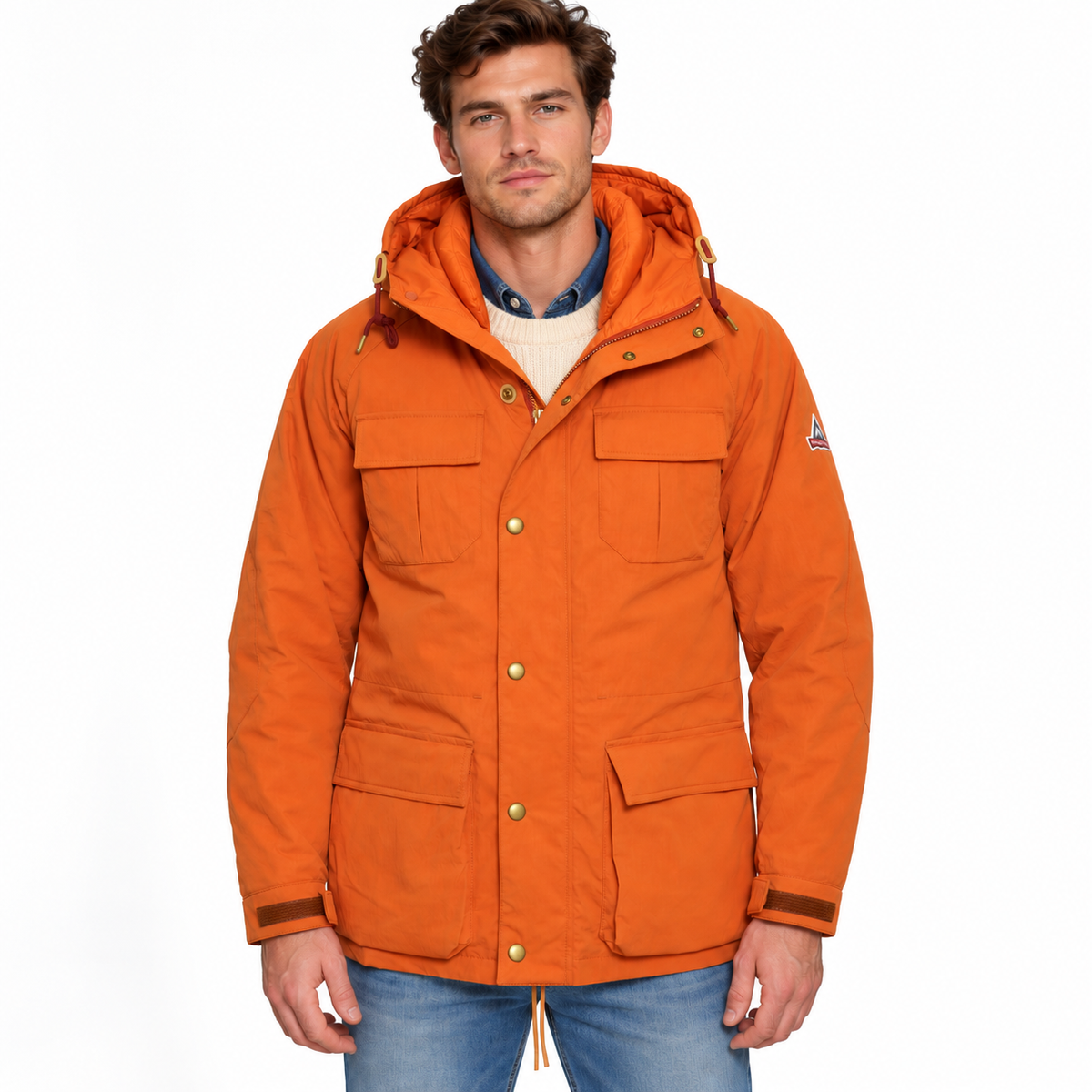 HOLUBAR "Deer Hunter" Orange Cotton Down Filled Parka Jacket NEW