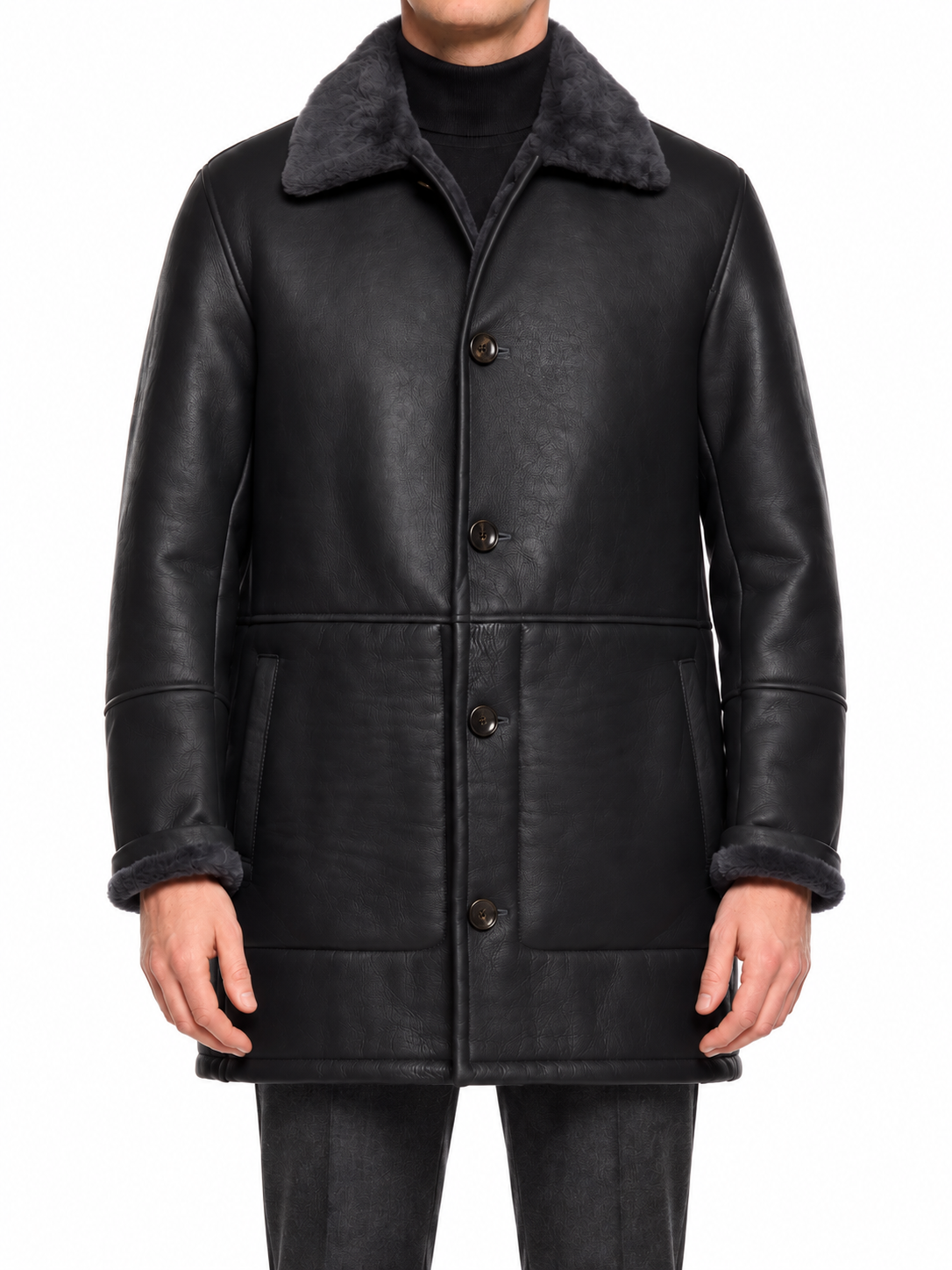 HETTABRETZ Smoke Gray Nappa Leather Shearling Mouton Coat