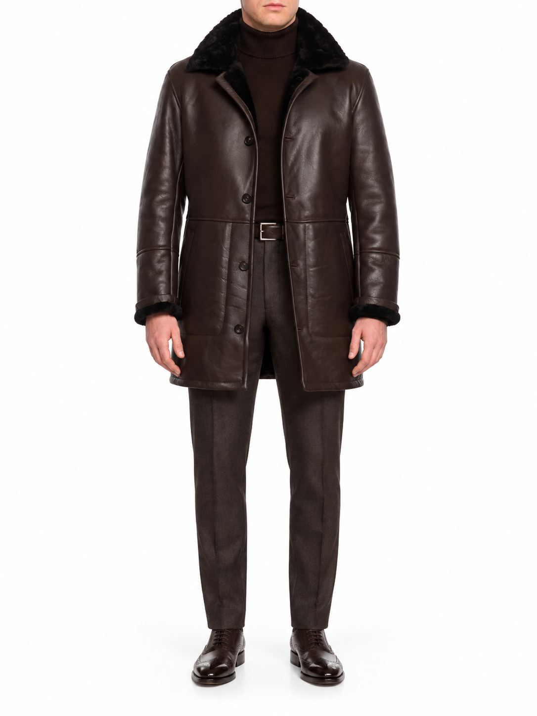 HETTABRETZ Brown Nappa Leather Shearling Mouton Coat