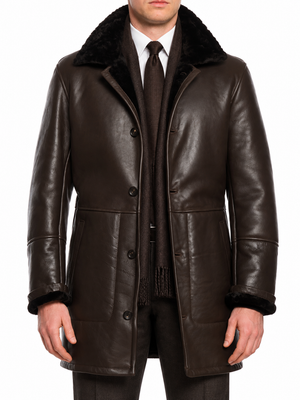HETTABRETZ Brown Nappa Leather Shearling Mouton Coat