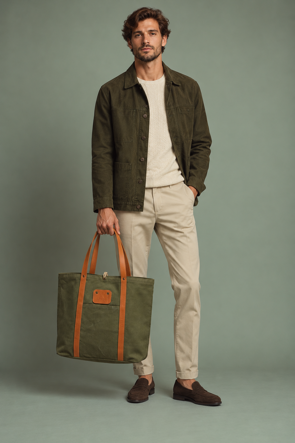 PARNÉS Leathercraft Heritage Olive Canvas Tote Bag - Handmade in Greece