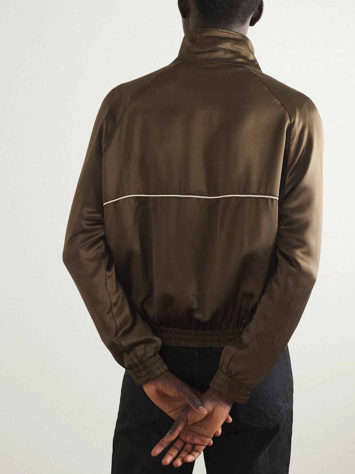 SAINT LAURENT Paris Teddy Silk Zip-Up Track Jacket