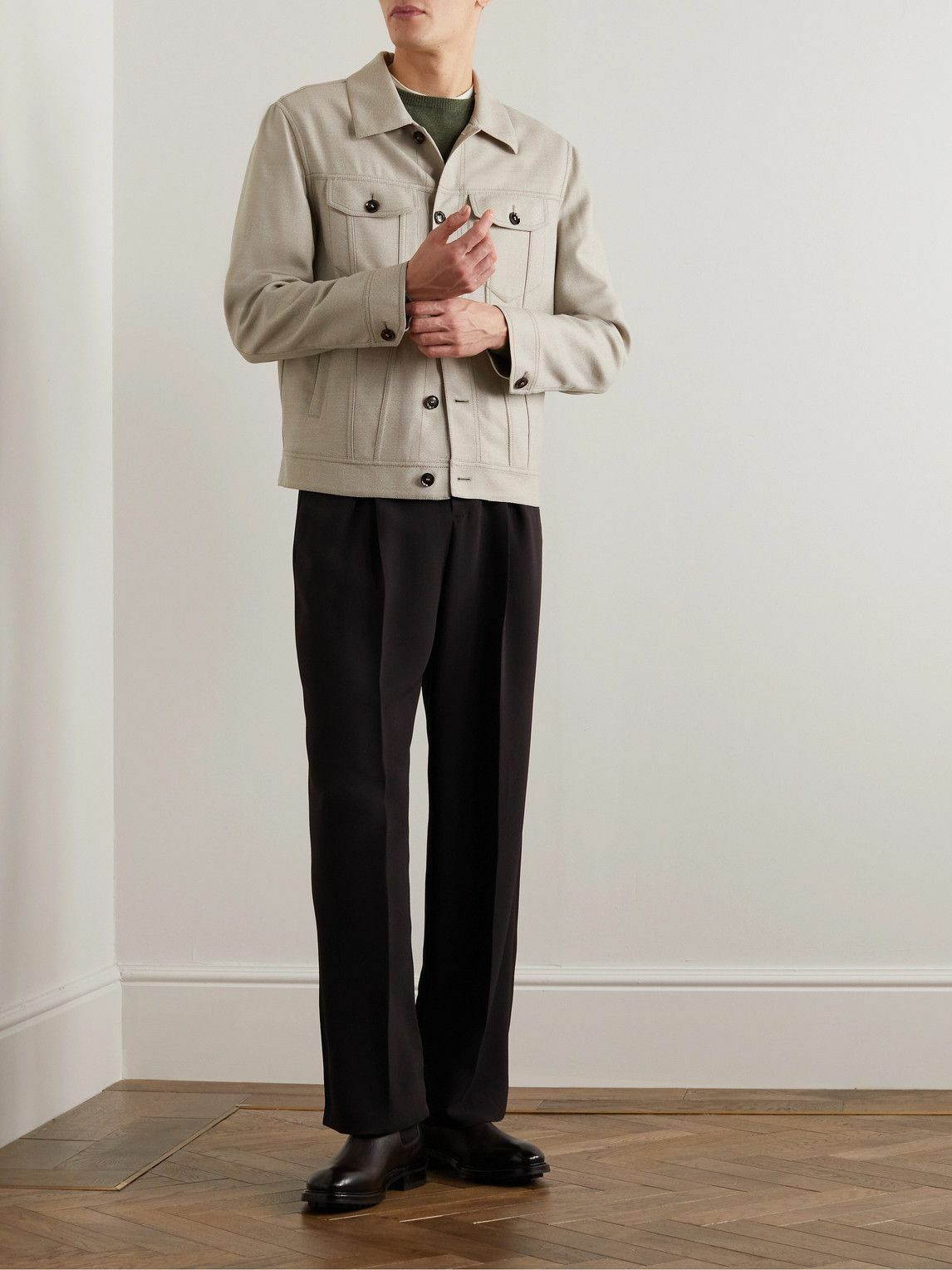 BRIONI Gray Virgin Wool Trucker Jacket "Neutrals"