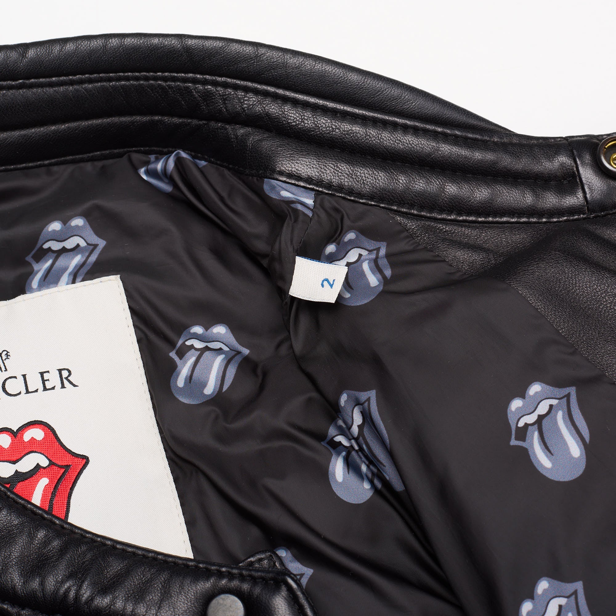 MONCLER x The Rolling Stones Capsule Russel Leather Biker Jacket Size 2 / S-M Slim