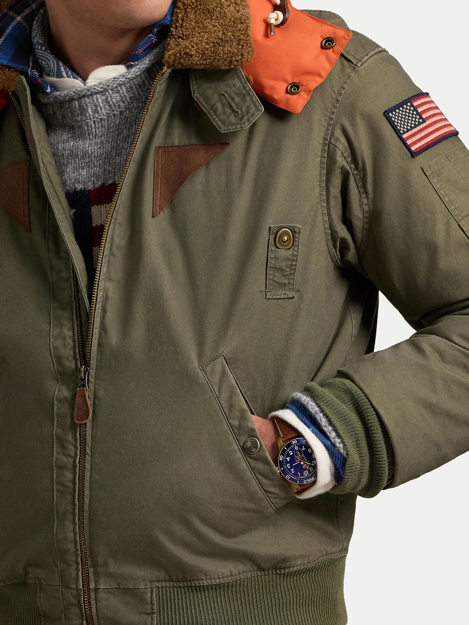 POLO RALPH LAUREN Military Green "B–15" Patch Bomber Jacket