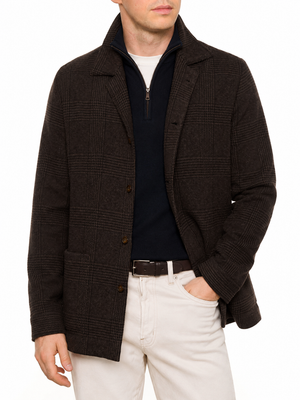 PIETRA SALATA Napoli Brown Plaid Virgin Wool Jacket NEW