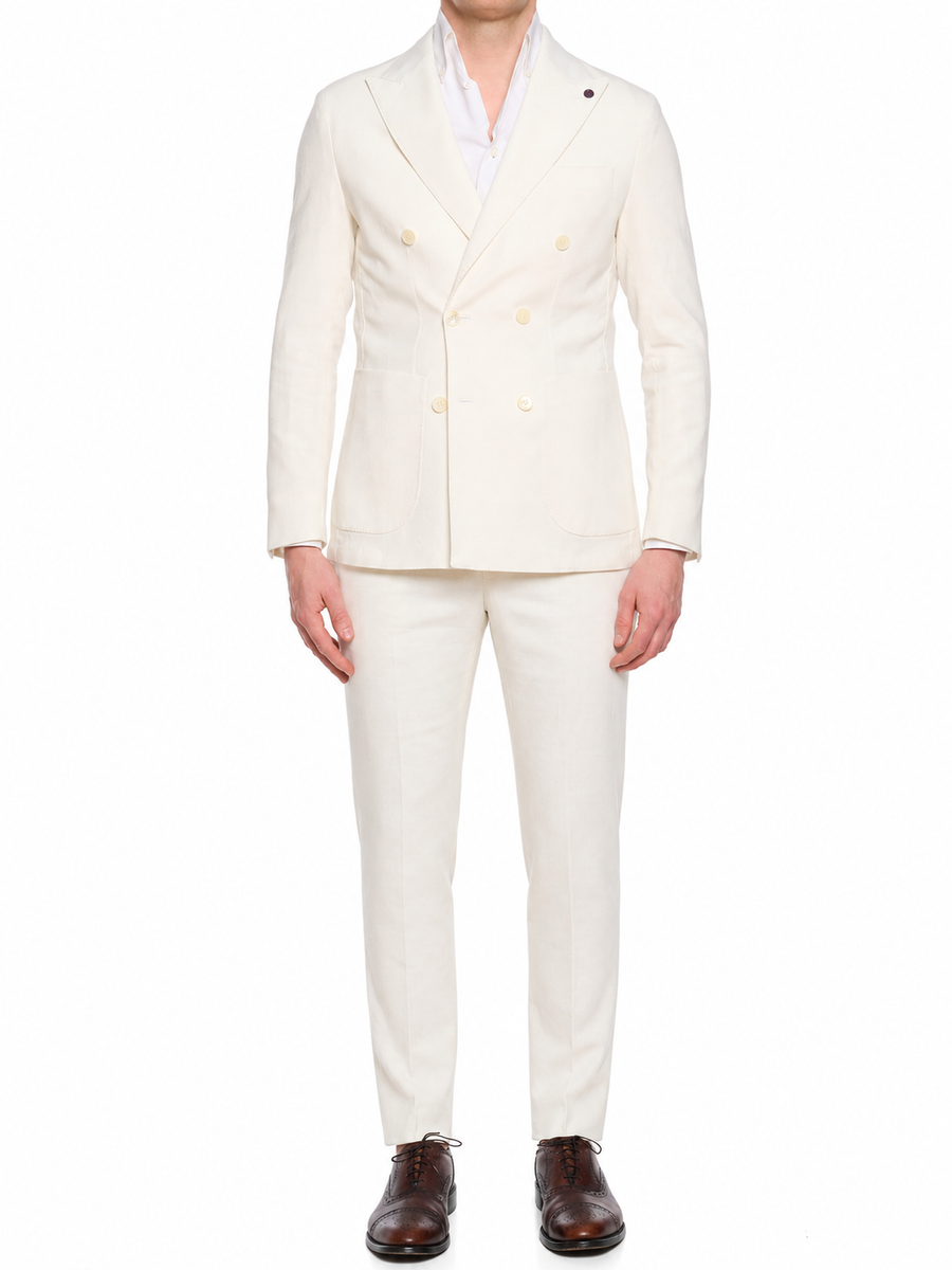 SARTORIA PARTENOPEA “Napoli6” White Linen-Blend Unlined DB Slim Suit S SARTORIA PARTENOPEA “Napoli6” White Linen-Blend Unlined DB Slim Suit S
