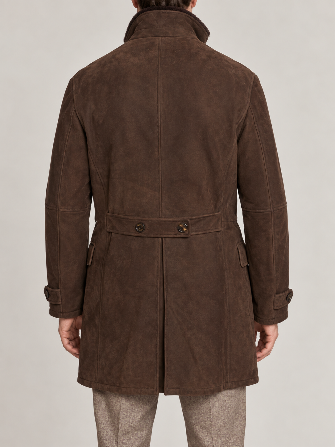 BRUNELLO CUCINELLI Brown Fur Lined Suede  Leather Shearling Jacket Coat