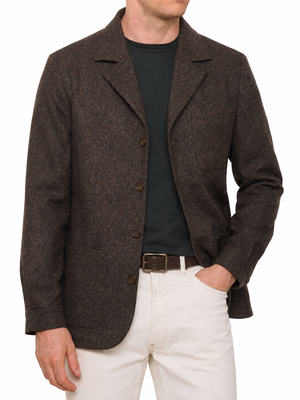 PIETRA SALATA Napoli Brown Donegal Wool-Silk Blend Stretch Jacket NEW M