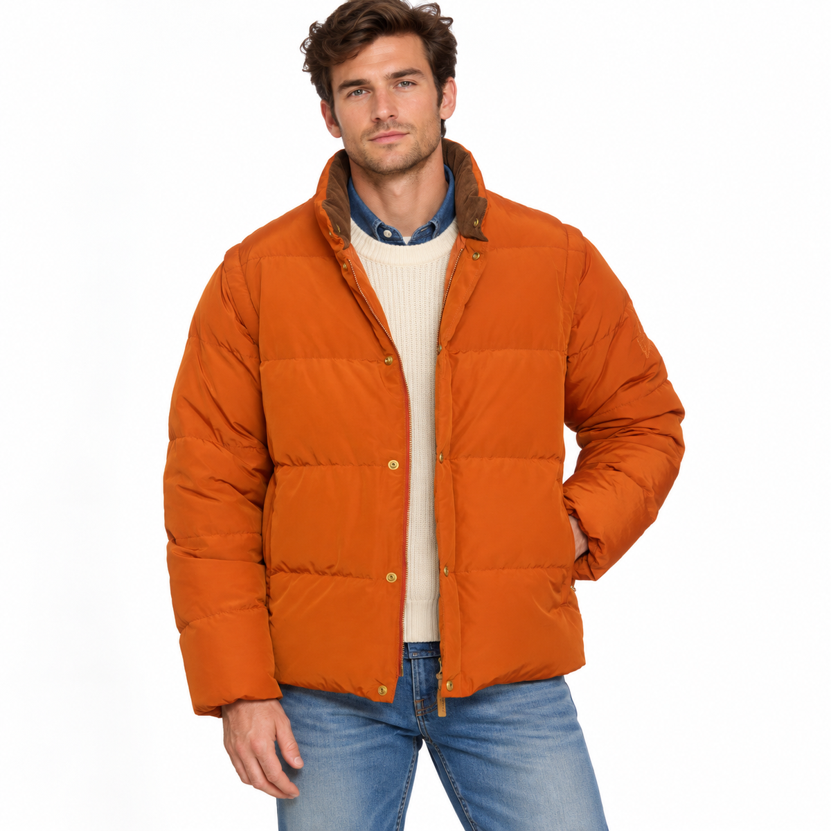 HOLUBAR "Mustang" Dark Orange Down Puffer Jacket Vest NEW Convertible