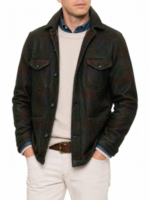 PIETRA SALATA Napoli Dark Green Plaid Safari Jacket Overshirt