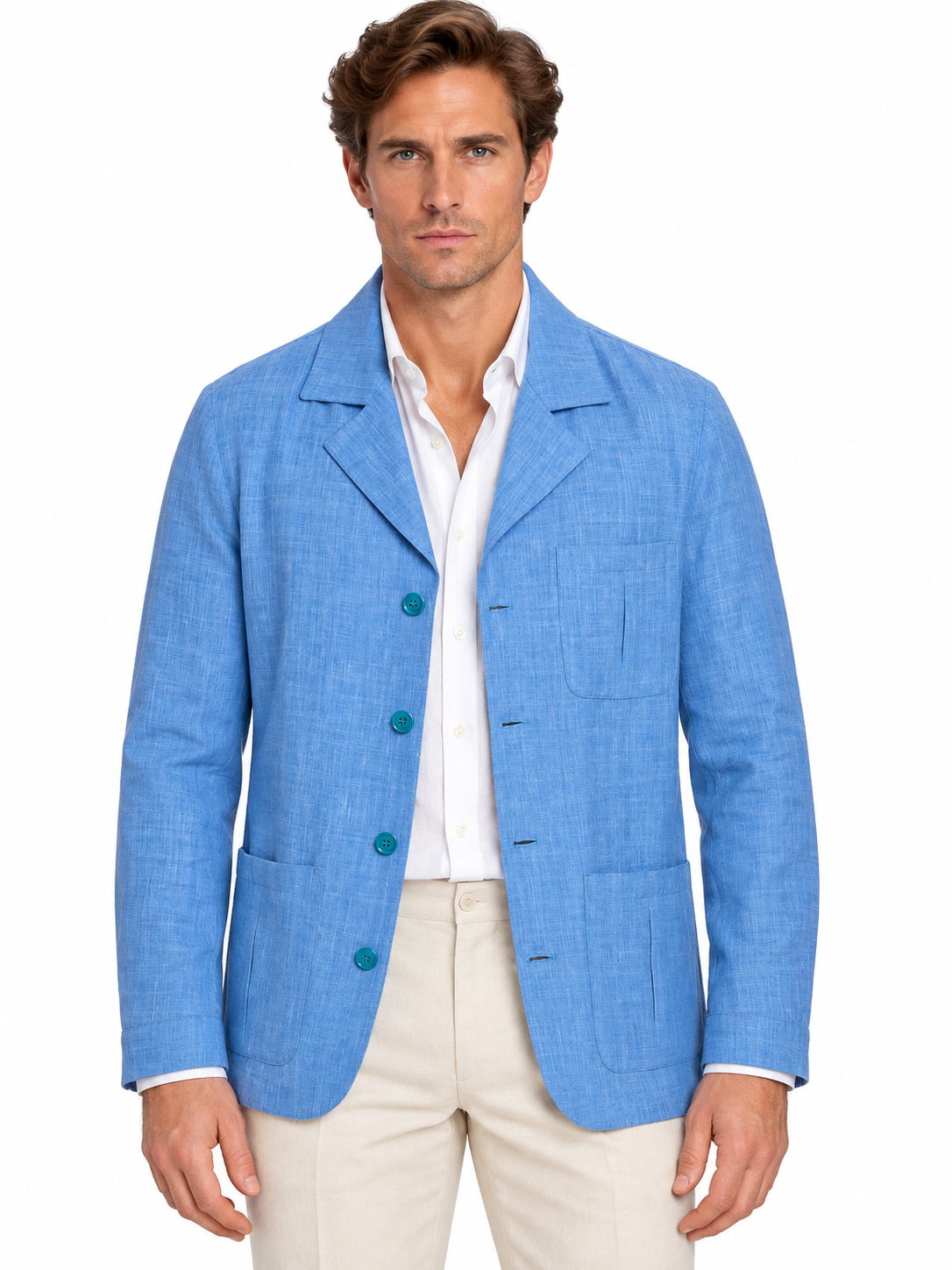PIETRA SALATA Napoli Blue Linen-Polyamide Lightweight Jacket NEW