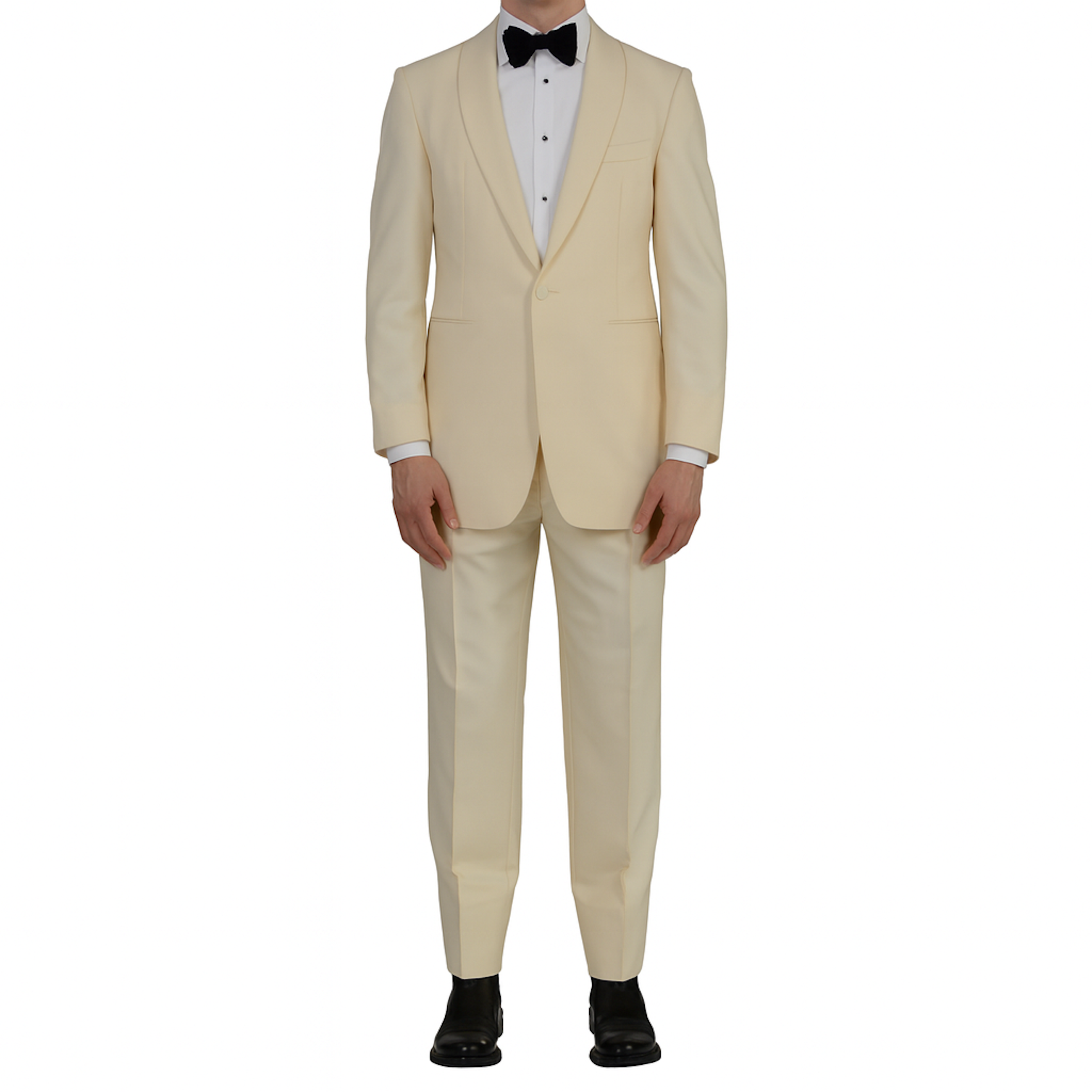 GARY ANDERSON by D'Avenza Handmade Cream Shawl Collar Tuxedo Suit Wool-Silk
