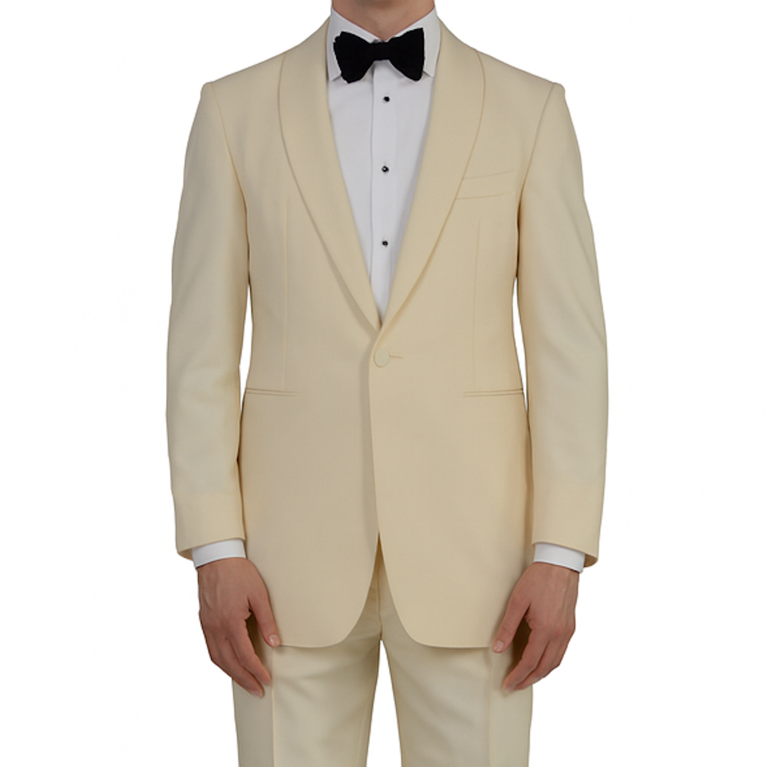 GARY ANDERSON by D'Avenza Handmade Cream Shawl Collar Tuxedo Suit Wool-Silk