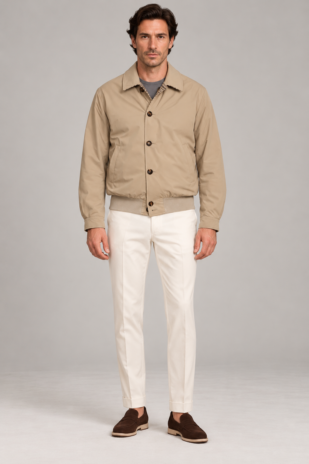 KITON KIRED "Zupo" Beige Plaid Reversible Double Face Wool Blouson Jacket