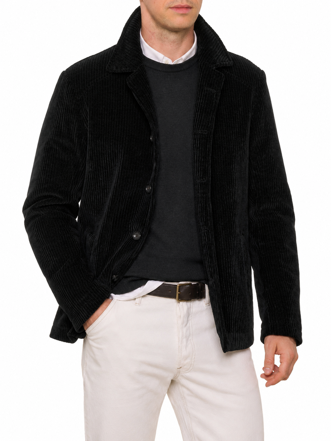 PIETRA SALATA Napoli "Ralph" Black Cotton Corduroy Stretch Jacket NEW