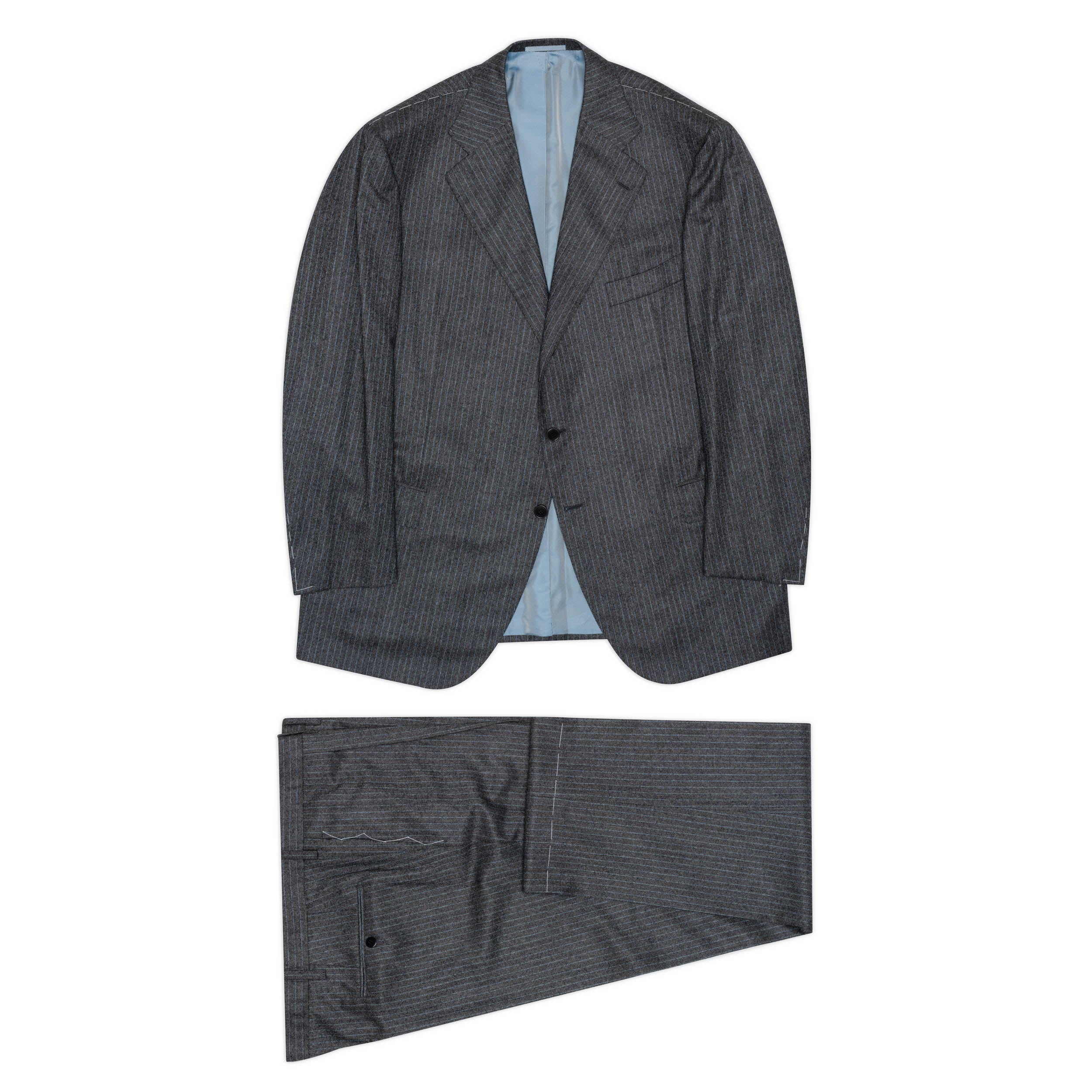 CESARE ATTOLINI Gray Striped Wool Super 120's Cashmere Flannel Suit 60 NEW US 50