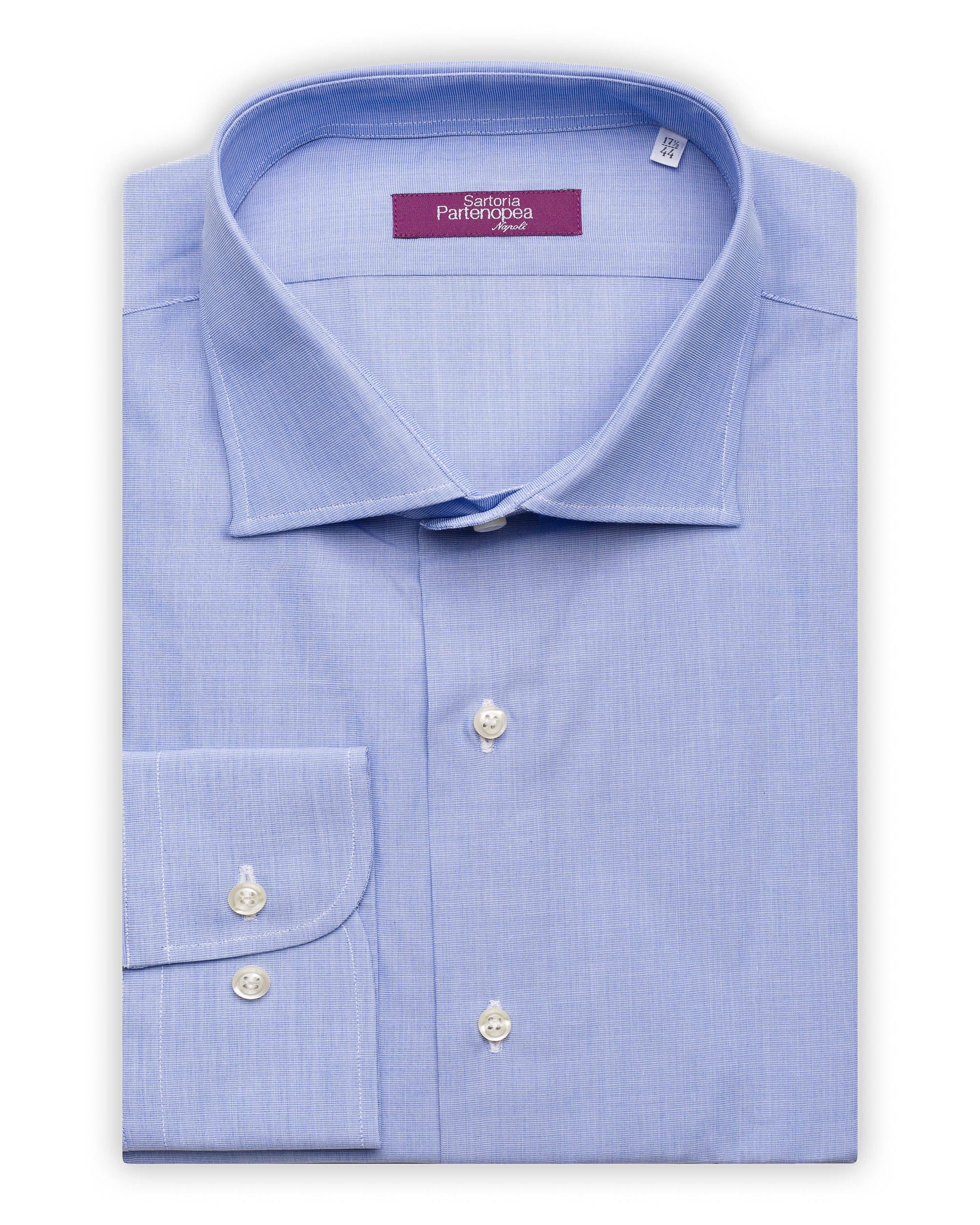 custom fit dress shirt SARTORIA PARTENOPEA Blue Cotton End on End Standard Cuff Dress Shirt New 17.5 / Blue