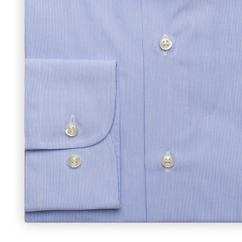 SARTORIA PARTENOPEA Blue Hairline Striped Cotton Standard Cuff Dress Shirt NEW