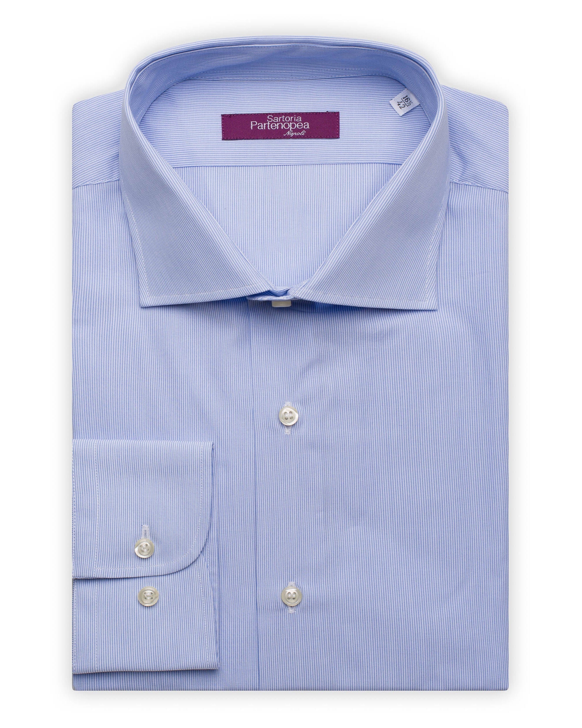 SARTORIA PARTENOPEA Blue Hairline Striped Cotton Standard Cuff Dress Shirt NEW SARTORIA PARTENOPEA