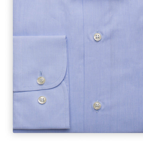 SARTORIA PARTENOPEA Solid Blue Cotton Broadcloth Standard Cuff Dress Shirt NEW