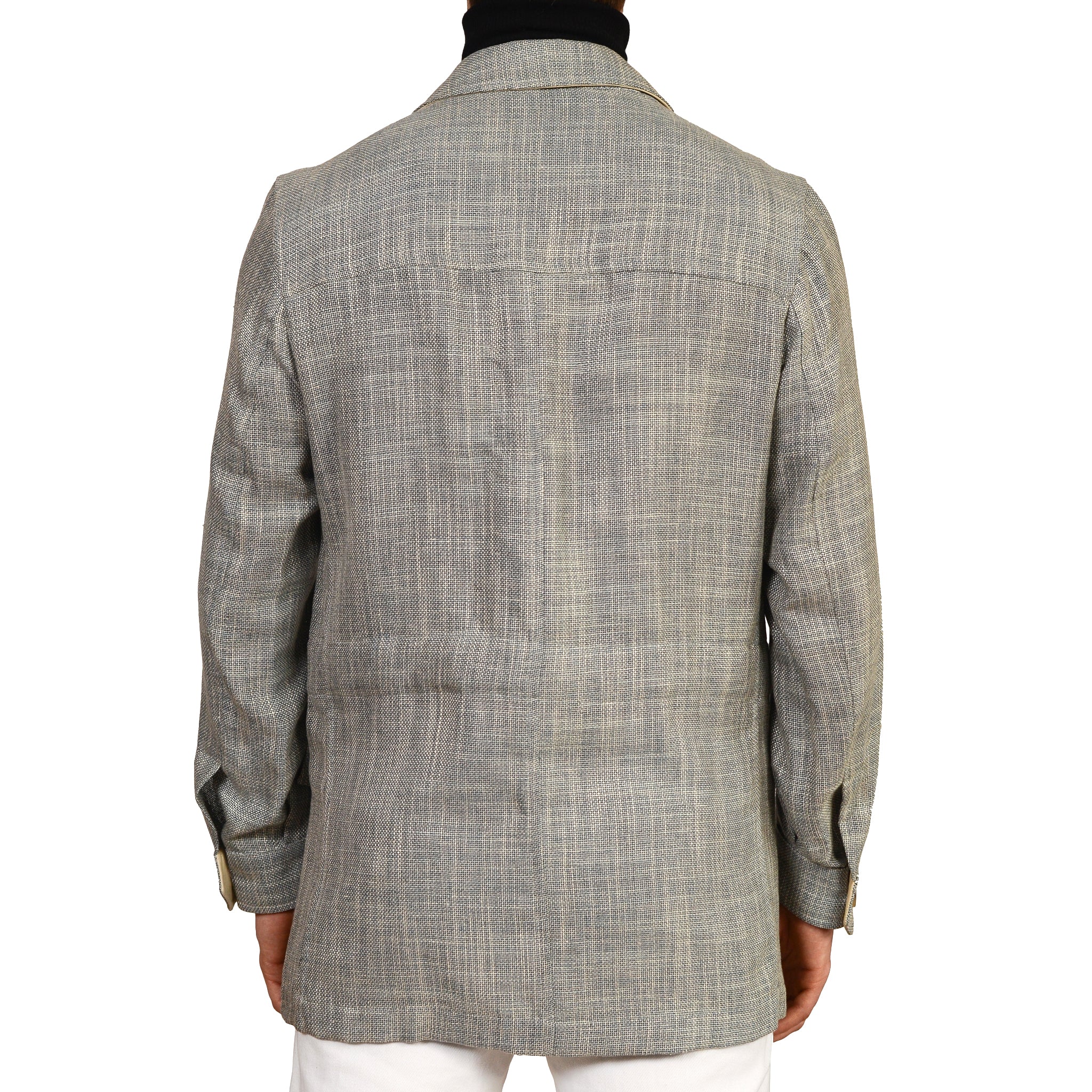 D'AVENZA "BANDERAS" Gray Wool Silk Linen Field Jacket Leather Trims EU 50 NEW US 40 D'AVENZA