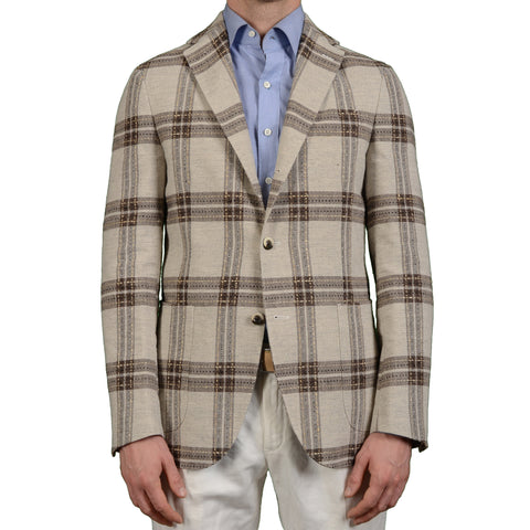 BOGLIOLI Milano "Coat" Gray Plaid Wool-Linen Blazer Jacket EU 50 NEW US 40