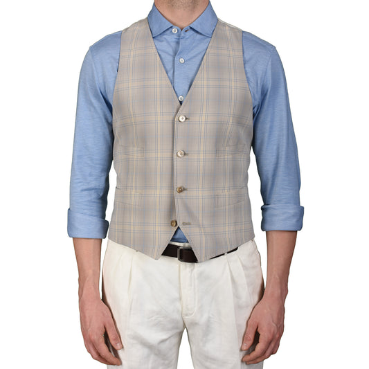 BOGLIOLI Milano Gray Plaid Cotton 4 Button Vest Waistcoat EU 48 NEW US 38