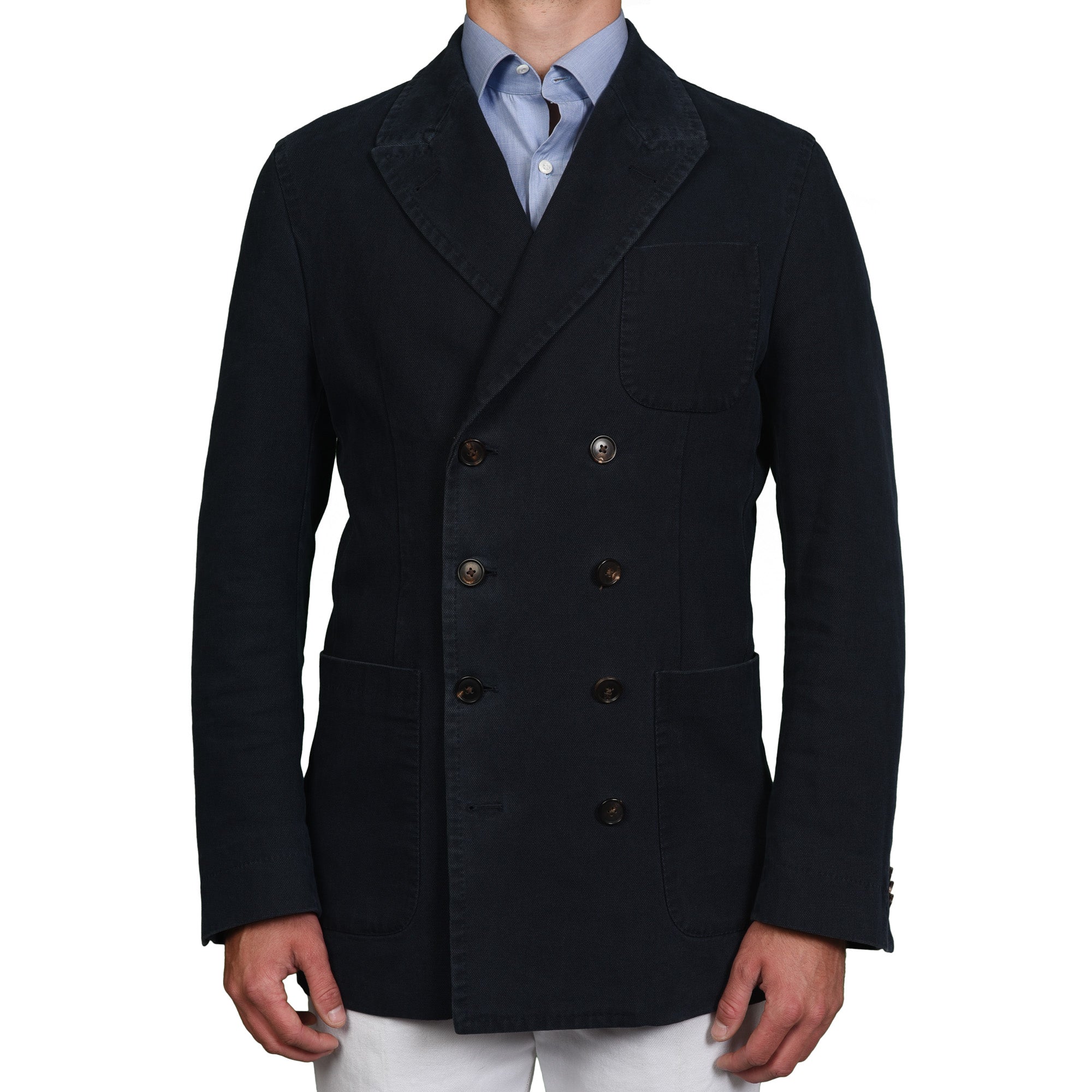 LARUSMIANI MILANO Navy Blue "Ice Cotton" DB Pea Coat Jacket EU 54 US 44