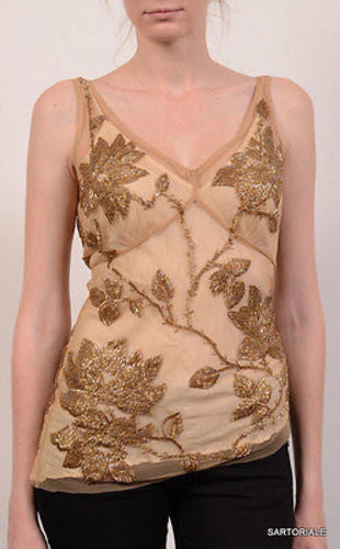 TRACY REESE Gold Floral Beaded Top NEW US 4 - SARTORIALE - 2