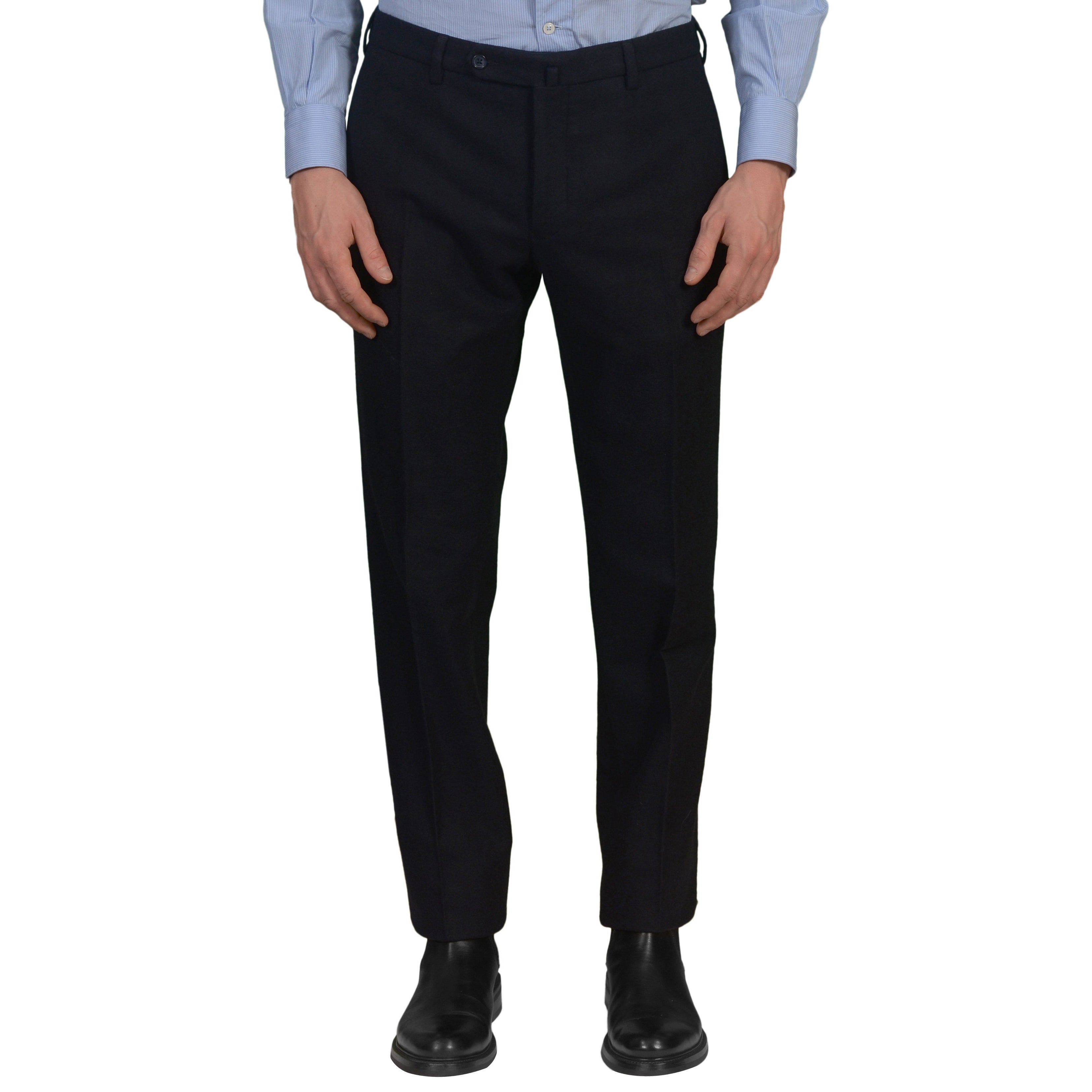 INCOTEX (Slowear) Navy Blue Flannel Wool Flat Front Slim Fit Dress Pants NEW