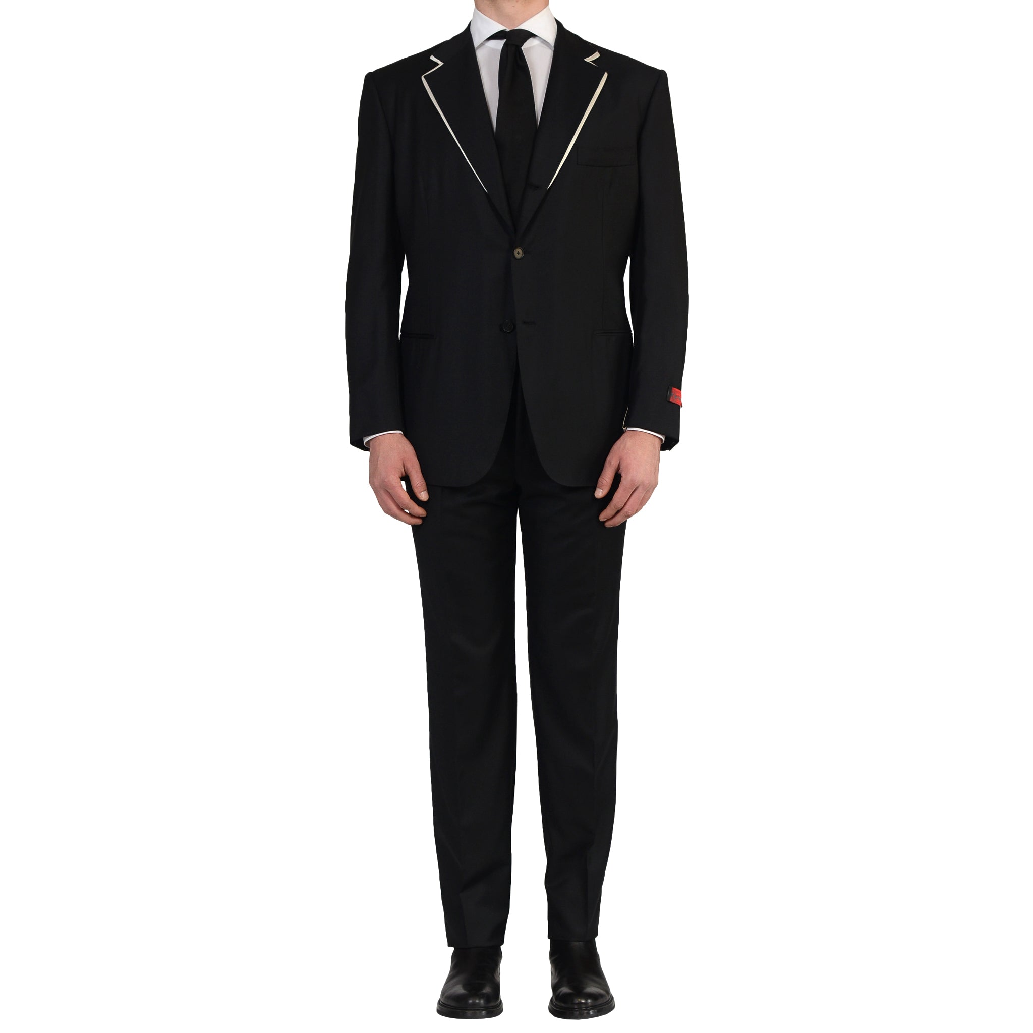 D'AVENZA Handmade Black Wool Super 150's Formal Suit EU 56 NEW US 46 D'AVENZA