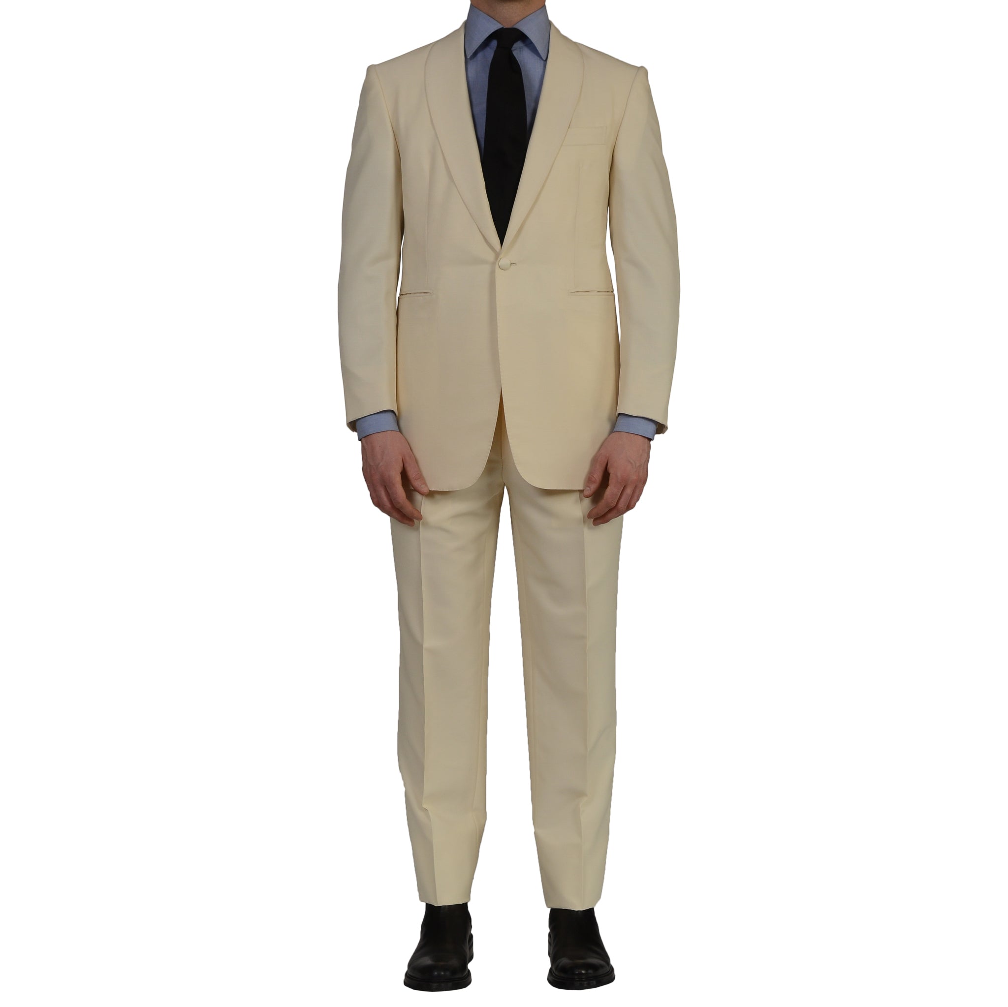 GARY ANDERSON by D'Avenza Cream 1 Button Shawl Collar Tuxedo Suit NEW