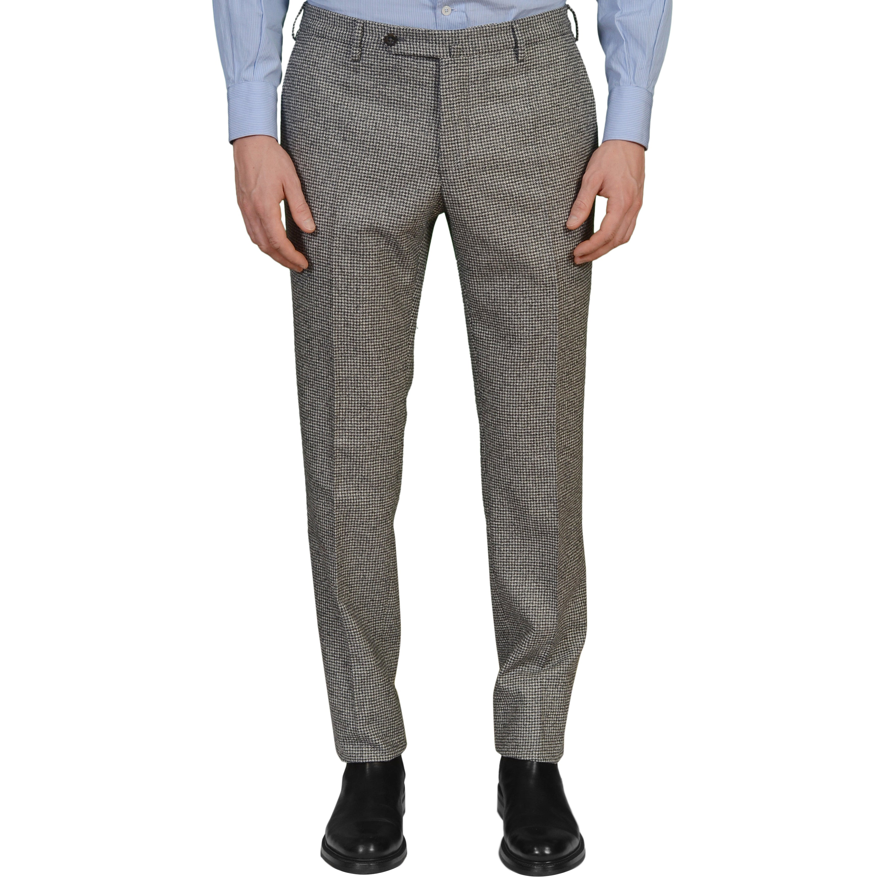 INCOTEX (Slowear) Gray Shepherd Check Flannel Flat Front Slim Fit Pants EU 52 NEW US 36