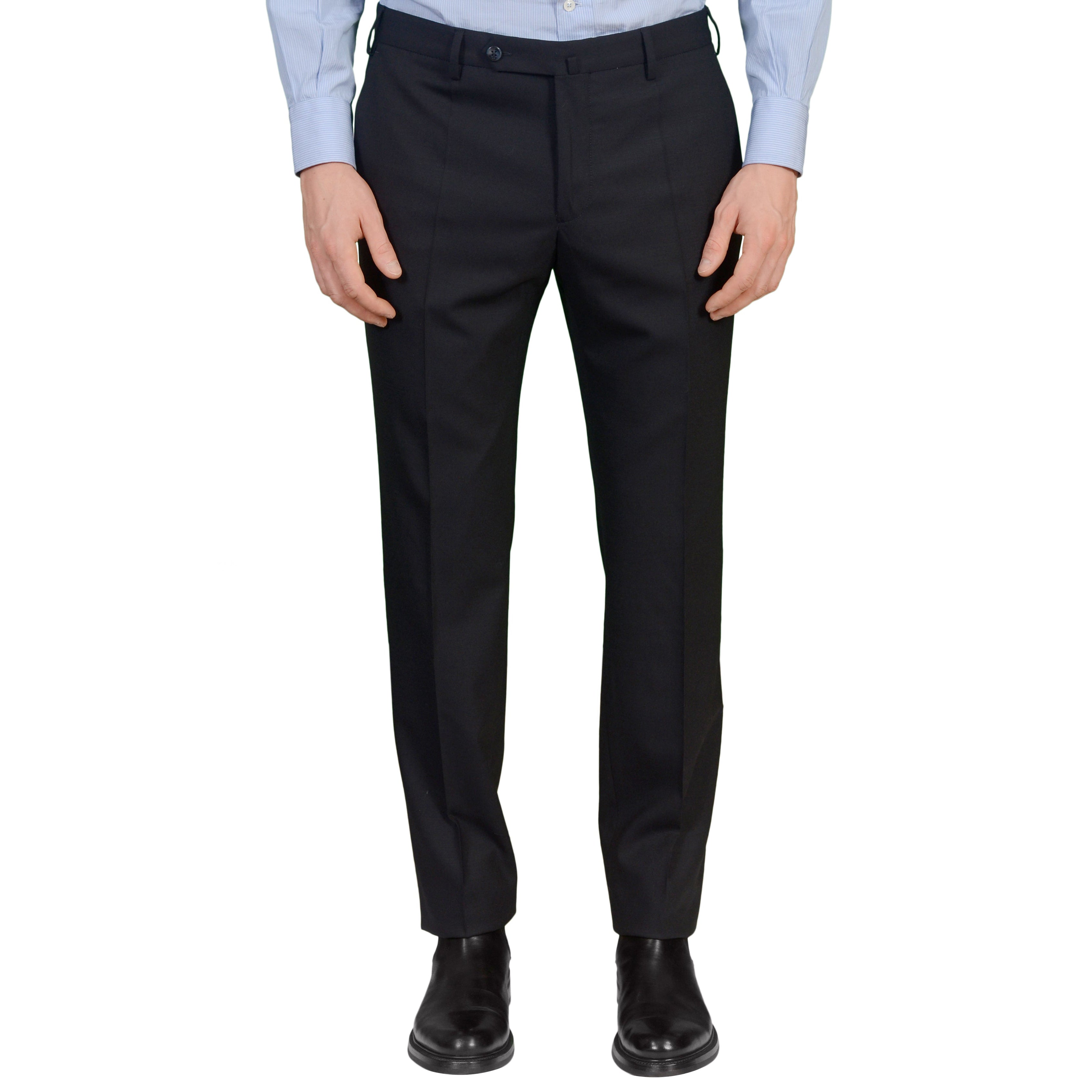 INCOTEX (Slowear) Dark Blue Wool Stretch Flat Front Slim Fit Pants EU 54 NEW US 38
