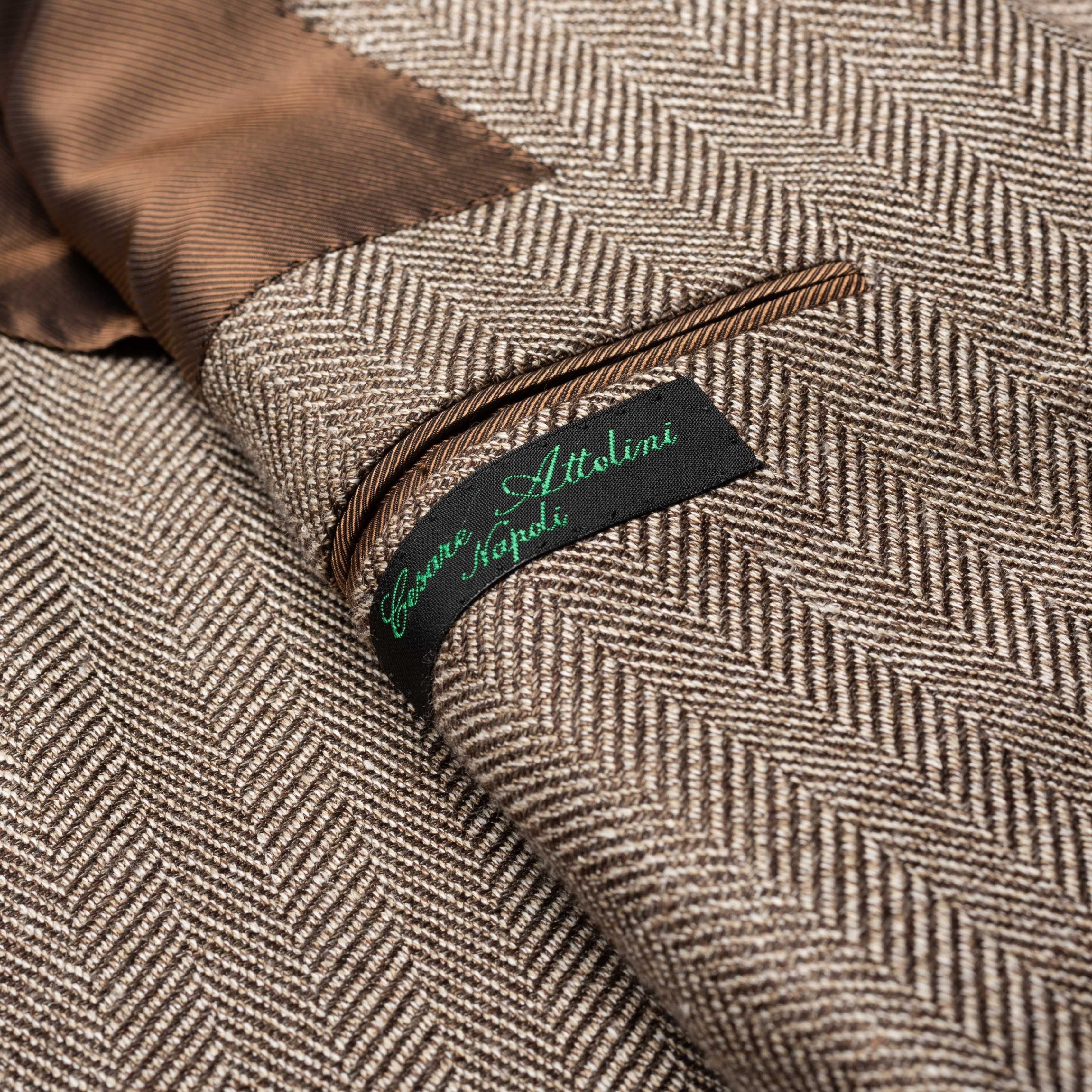 CESARE ATTOLINI for M.BARDELLI Brown Herringbone Wool-Silk-Linen Jacket 50 US 40